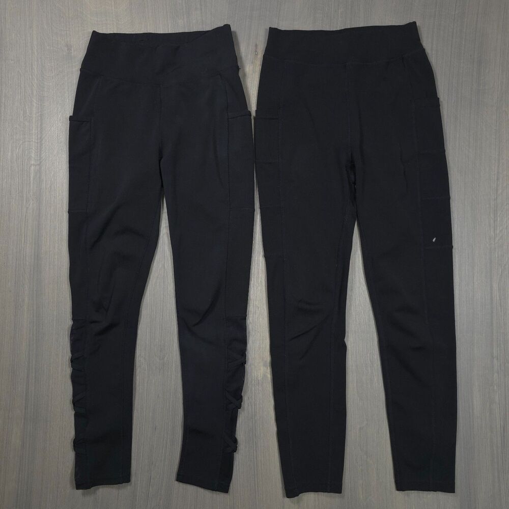 POP FIT Black High Waisted Leggings Small Side Pockets Athletic Athleisure
